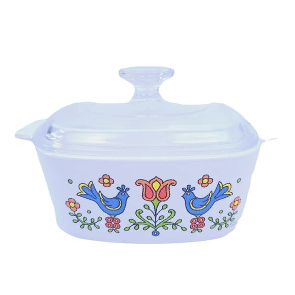VTG Corningware Country Festival Casserole Dish 1975 Vintage Blue Bird 1.5 Qt - Picture 1 of 4
